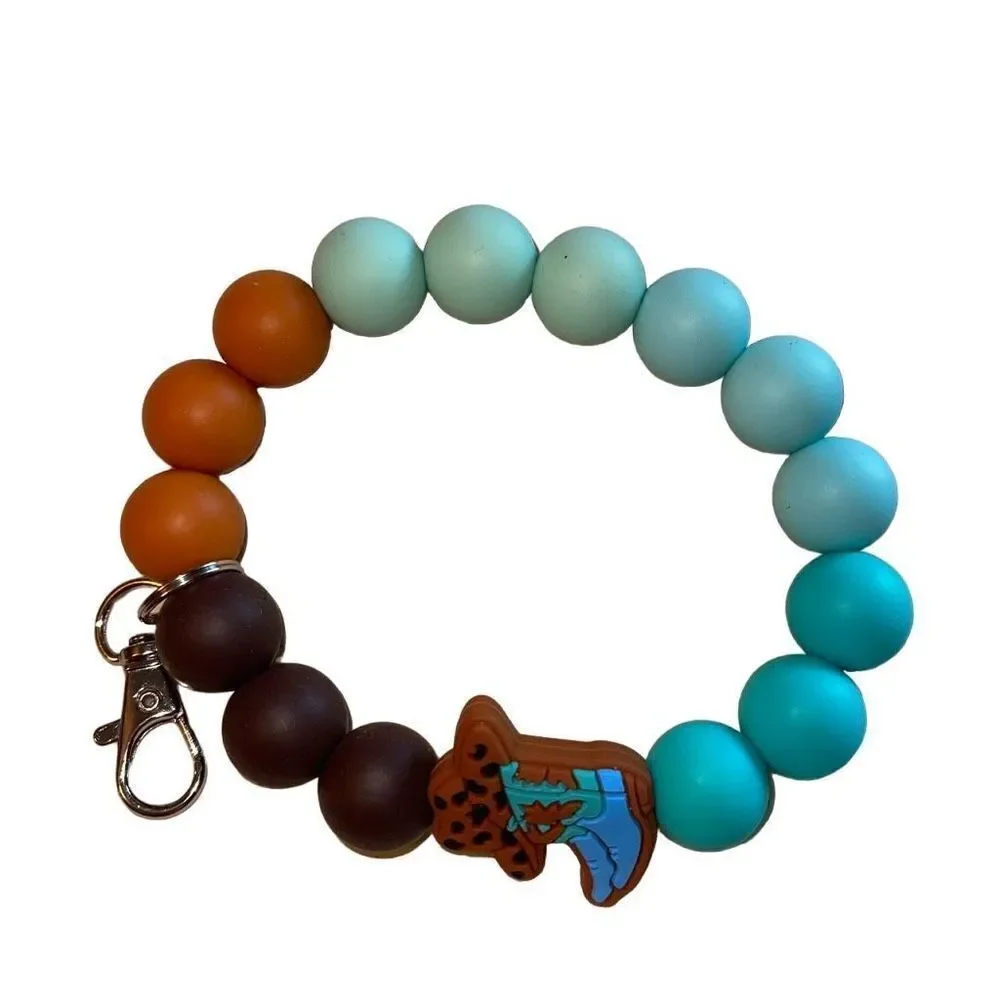 Keychain bracelet wristlet silicone beaded Cowboy Boots Hats leopard NEW handmad